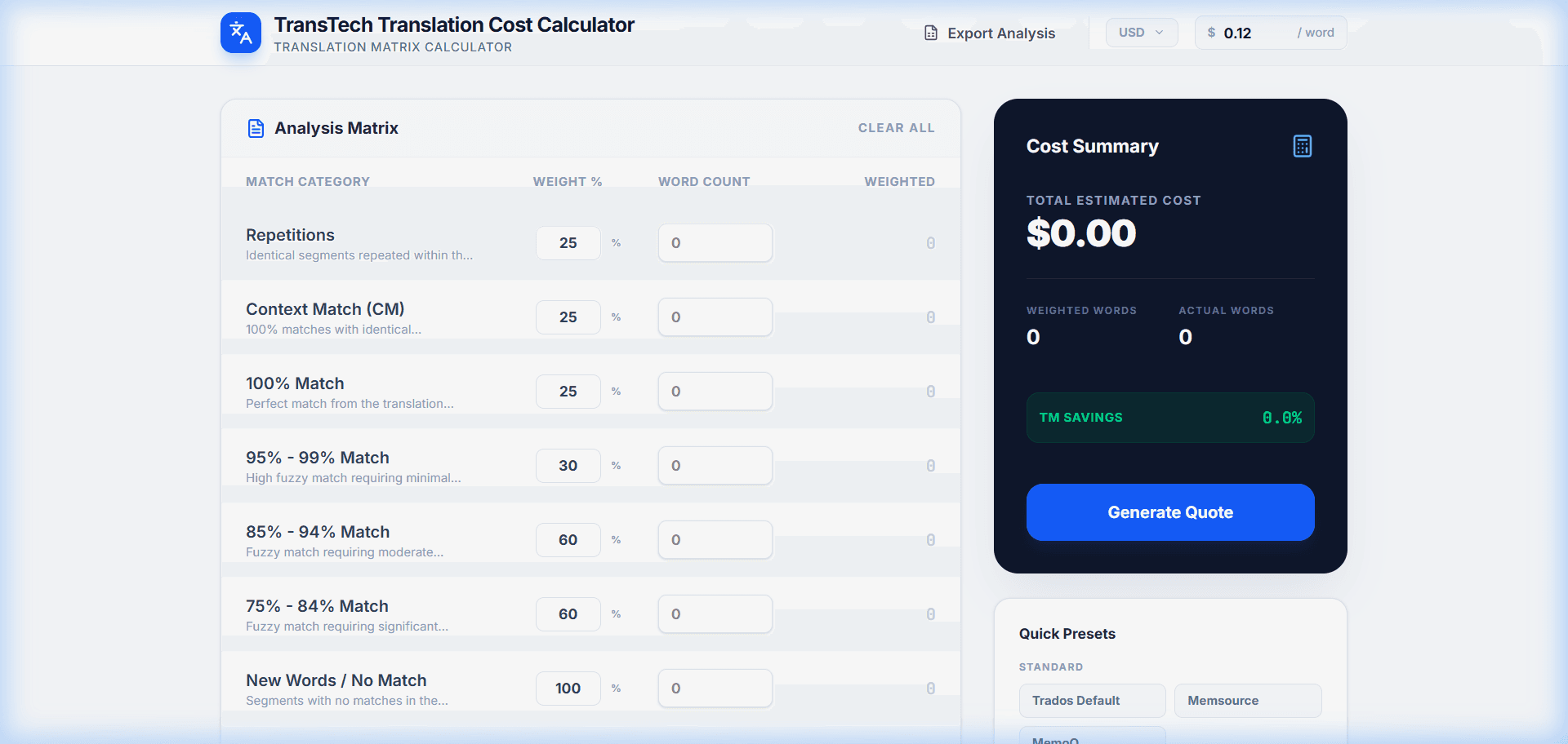 Translation Cost Calc